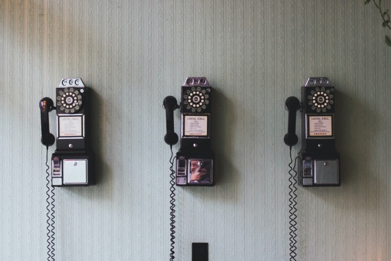 Three vintage landline telephones