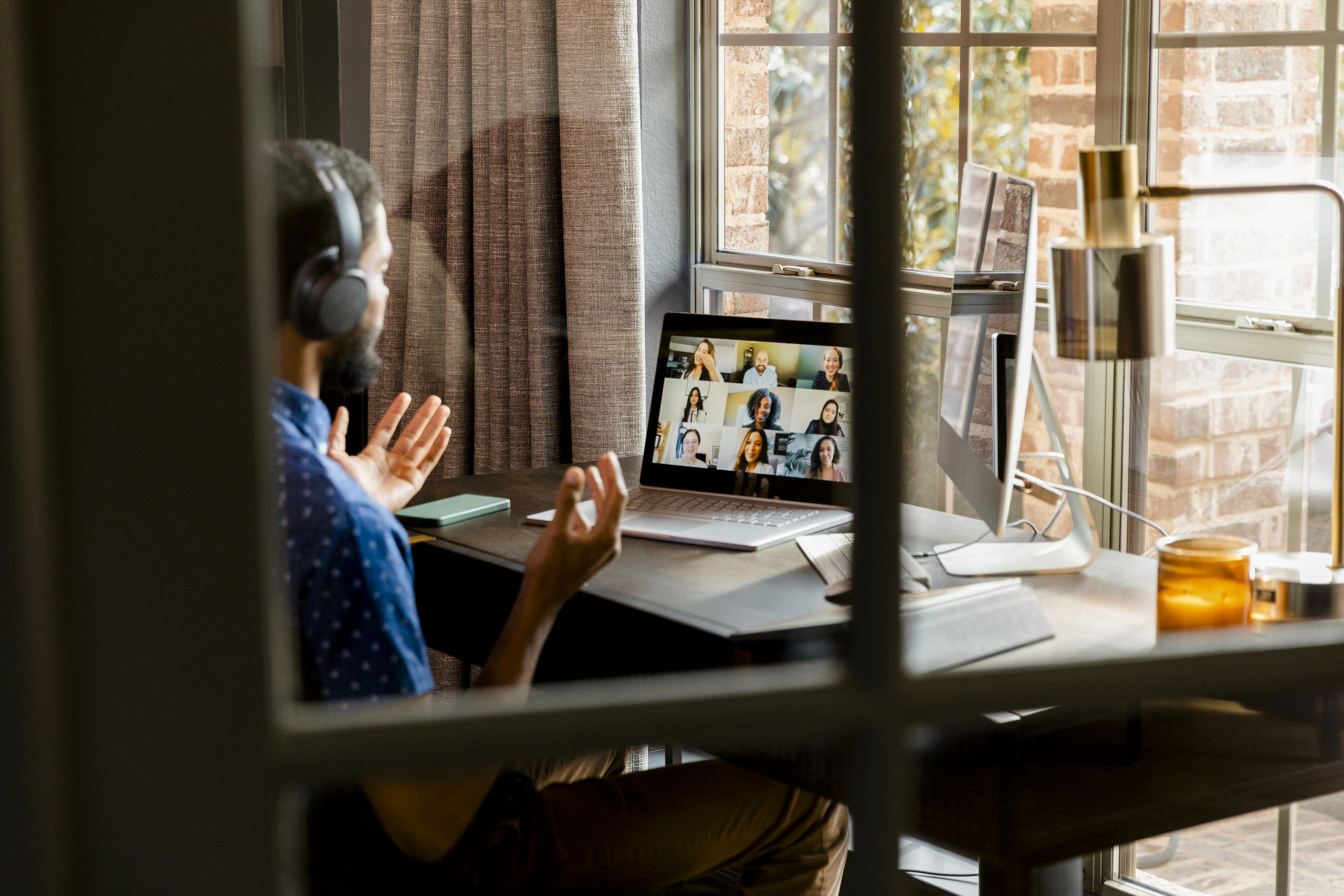 A VA attends a video conference call